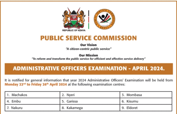 Kenya Public Service Commission Announces Administrative Officers Examination Date And Venue